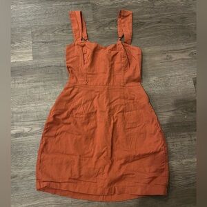 Rust Orange Mini Linen Dress Abercrombie and Fitch XXS